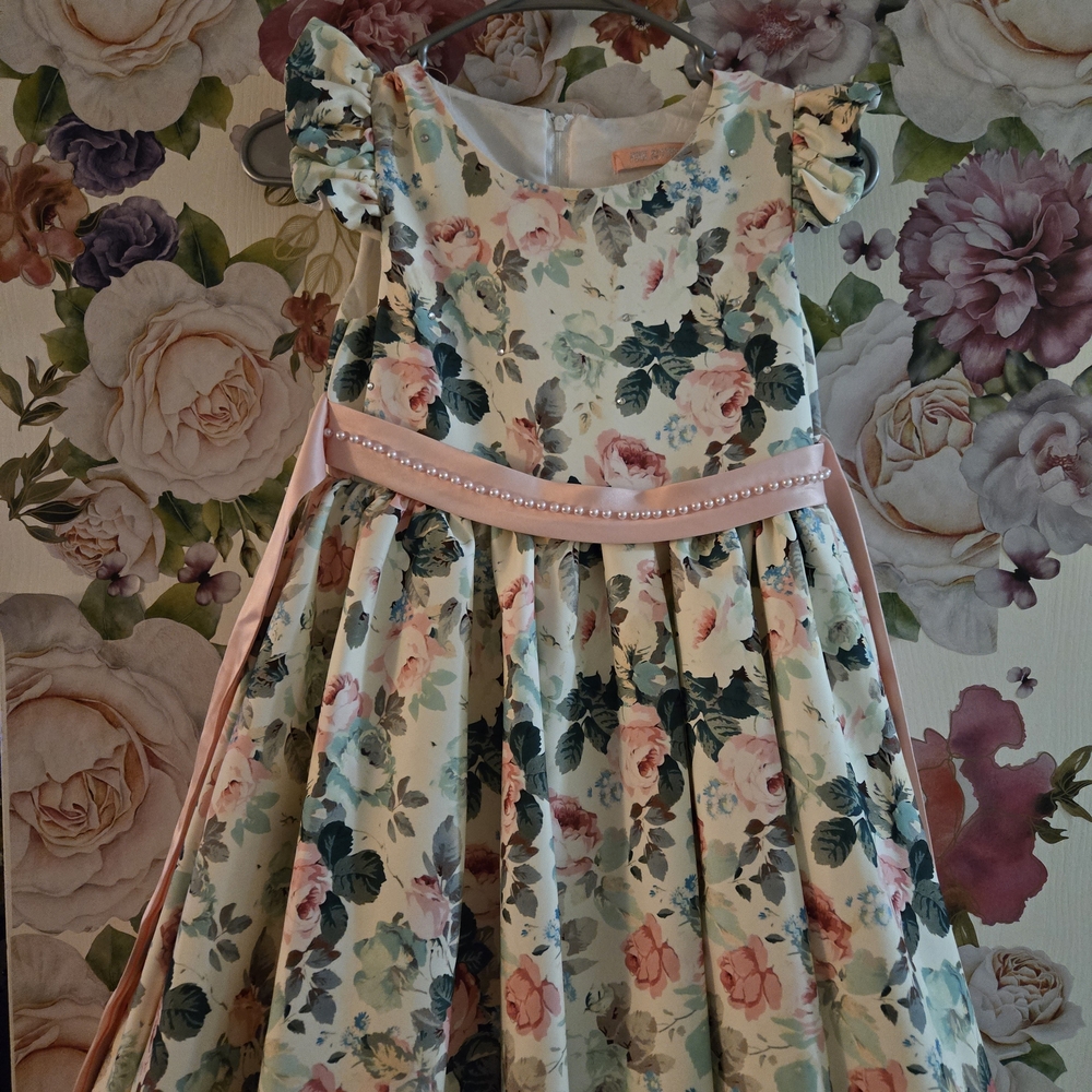 Elegant Floral Kids Dress with Pink and Blue Accents